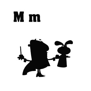 Alphabet M magician with bunny in hat silhouette listed in characters decals.
