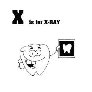 X is for x-ray tooth with x-ray tooth picture  listed in characters decals.
