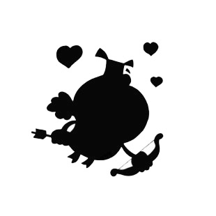 Cupid pig with bow and arrow flying silhouette  listed in characters decals.