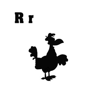 Alphabet R roaster with hat silhouette listed in characters decals.