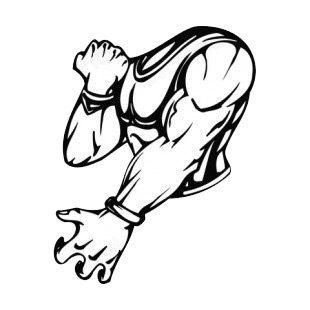 Muscular body stretching left arm and flexing right arm mascot listed in mascots decals.