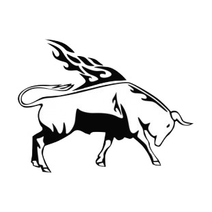 Flamboyant bull rushing listed in flames decals.
