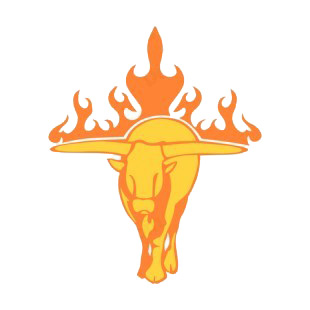Flamboyant bull with long horns listed in flames decals.