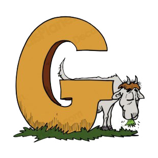 Alphabet brown letter G goat eating grass listed in letters and numbers decals.