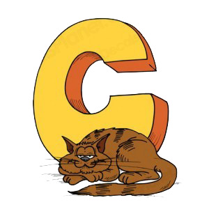Alphabet yellow letter C brown cat laying down listed in letters and numbers decals.
