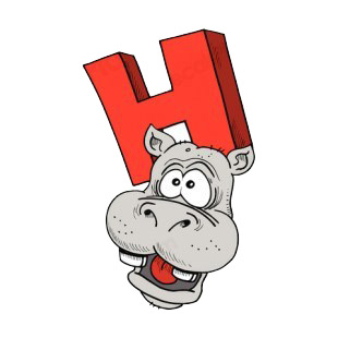 Alphabet red letter H hippo with scared face listed in letters and numbers decals.