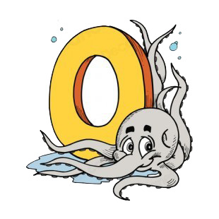 Alphabet yellow letter O grey octopuss listed in letters and numbers decals.