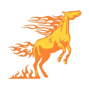 Flamboyant horse standing on his legs listed in flames decals.
