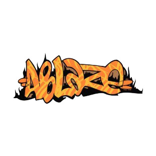 Orange and black ablaze word graffiti listed in graffiti decals.