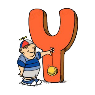 Alphabet orange letter Y boy playing yoyo listed in letters and numbers decals.