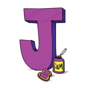 Alphabet purple letter J jam pot with toast with jam listed in letters and numbers decals.