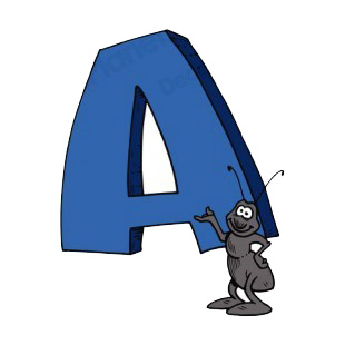 Alphabet blue letter A ant pointing at letter listed in letters and numbers decals.