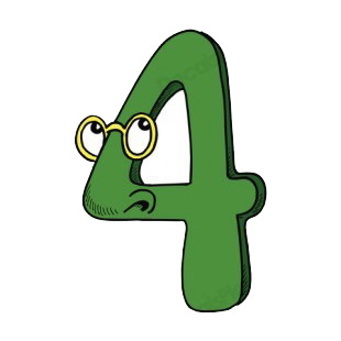 Green number 4 four with eyeglasses listed in letters and numbers decals.
