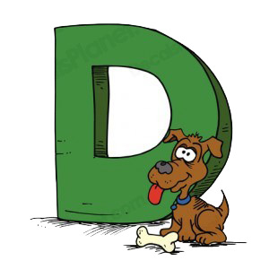 Alphabet green letter D brown dog with bone listed in letters and numbers decals.