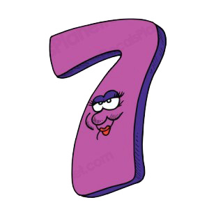 Purple number 7 seven lady smiling listed in letters and numbers decals.