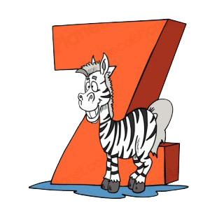 Alphabet orange letter Z zebra smiling listed in letters and numbers decals.
