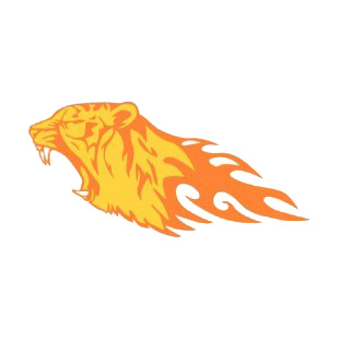 Flamboyant tiger head roaring listed in flames decals.