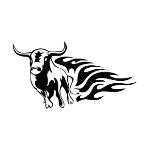 Flamboyant bull running listed in flames decals.