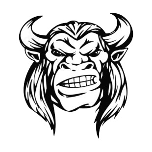 Angry animal man face with horns and long hairs mascot listed in mascots decals.