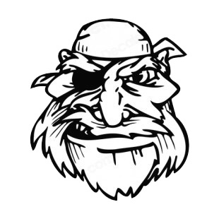 Pirate face with bandana and long beard mascot listed in mascots decals.