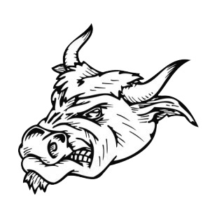 Angry bull face with curved horns mascot listed in mascots decals.