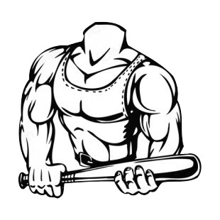 Muscular body with tank top holding bat mascot listed in mascots decals.