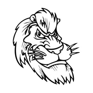 Lion with fierce look face with whiskers mascot listed in mascots decals.