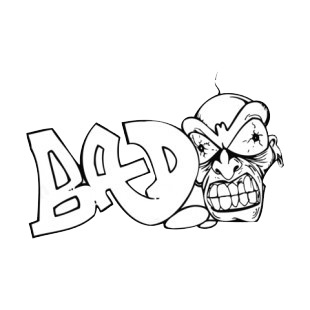 Bad word graffiti with man showing teeths drawing listed in graffiti decals.