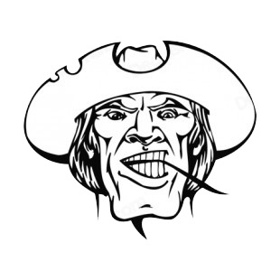 Man face with hat and wheat twig in his mouth mascot listed in mascots decals.