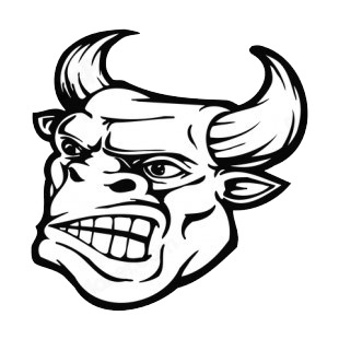 Angry animal man face with curved horns listed in mascots decals.