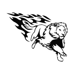 Flamboyant lion running listed in flames decals.