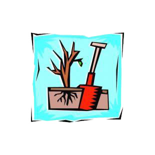Shovel digging out plant listed in agriculture decals.