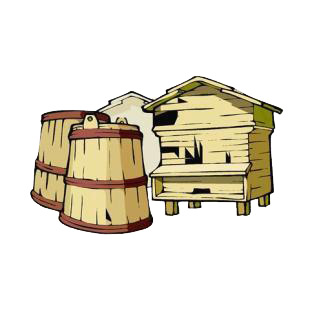 Beehive with barrels listed in agriculture decals.