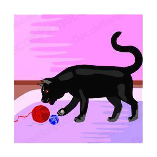 Black cat playing with wool ball listed in cats decals.