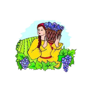 Girl with grapes basket listed in agriculture decals.