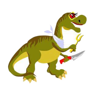 Dinosaur with fork and knife listed in dinosaurs decals.