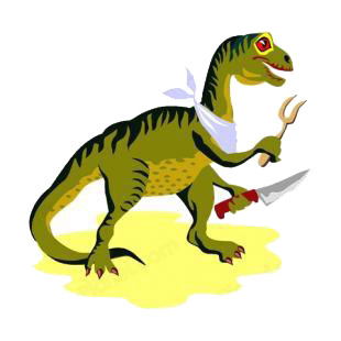 Dinosaur with fork and knife listed in dinosaurs decals.