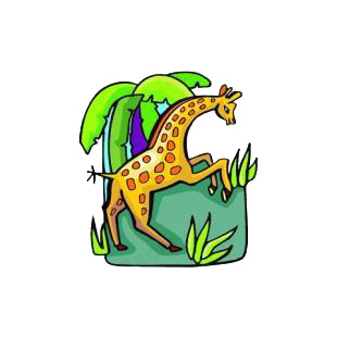 Giraffe on two legs listed in cartoon decals.