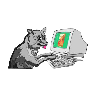 Dog using computer listed in dogs decals.