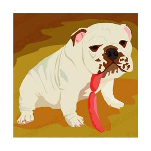 Bulldog eating sausage listed in dogs decals.