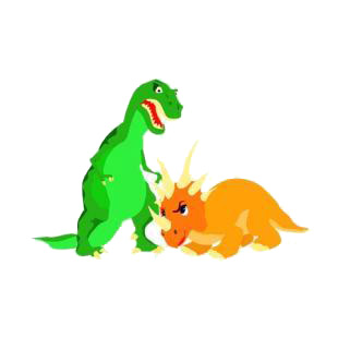 Tyrannosaurus rex and triceratops fighting listed in dinosaurs decals.