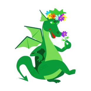 Green dragon smeling flower listed in dragons decals.