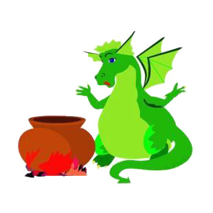 Green dragon with boiling pot listed in dragons decals.