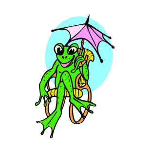 Frog with umbrella sitting down on a chair listed in amphibians decals.