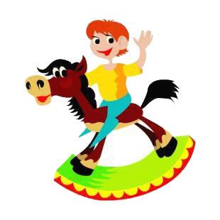 Boy on rocking horse listed in horse decals.