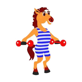 Horse lifting weights listed in horse decals.