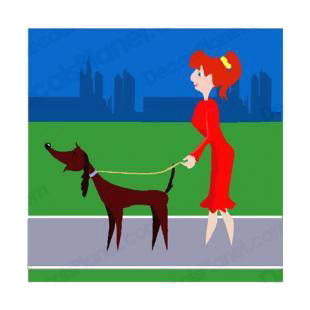 Women walking dog listed in dogs decals.