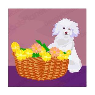 Poodle with flower basket listed in dogs decals.