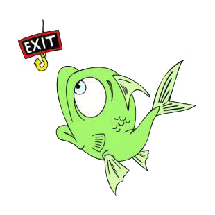 Fish looking at hook with exit sign listed in fish decals.