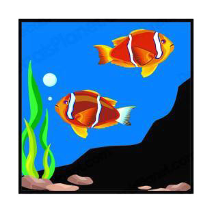 Red Clownfishes at sea bottom listed in fish decals.
